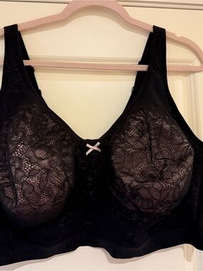 Cacique plus 50 DD Black Lace Wireless Comfort Bra with Light Bow Accent